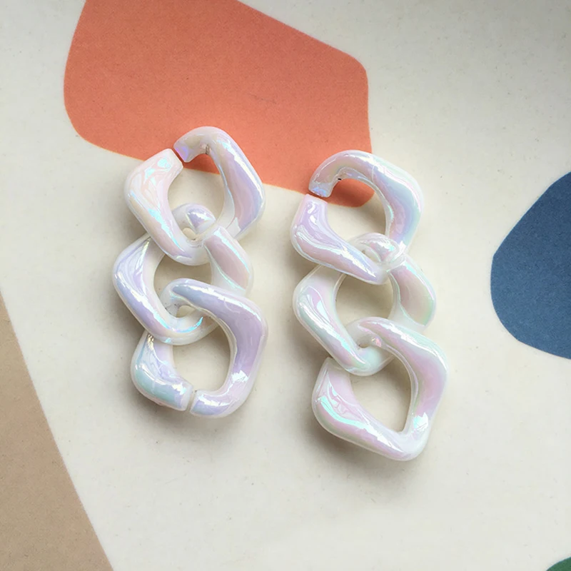 

10pcs White AB Color DIY Handmade Chain Resin Square Adjustable Opening Botton Chain For Craft Jewelry Making Findings