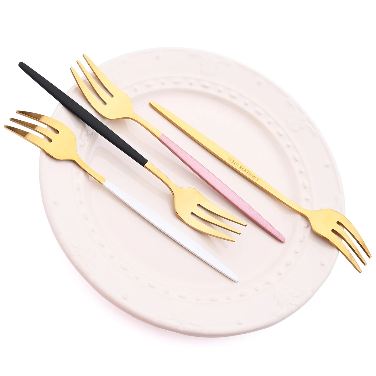 Description Picture 5 of item4Pcs Gold Fruit Cake Dinnerware Set Mirror Stainless Steel Tea Fork Set Snack Dessert Fork Small Salad Cutlery Kitchen Utensils
