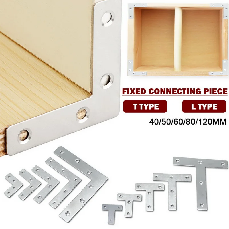 

L /T Shaped Repair Plate Stainless Steel Corner Brackets Angle Braces Connector Fixing Support Braces for Funiture