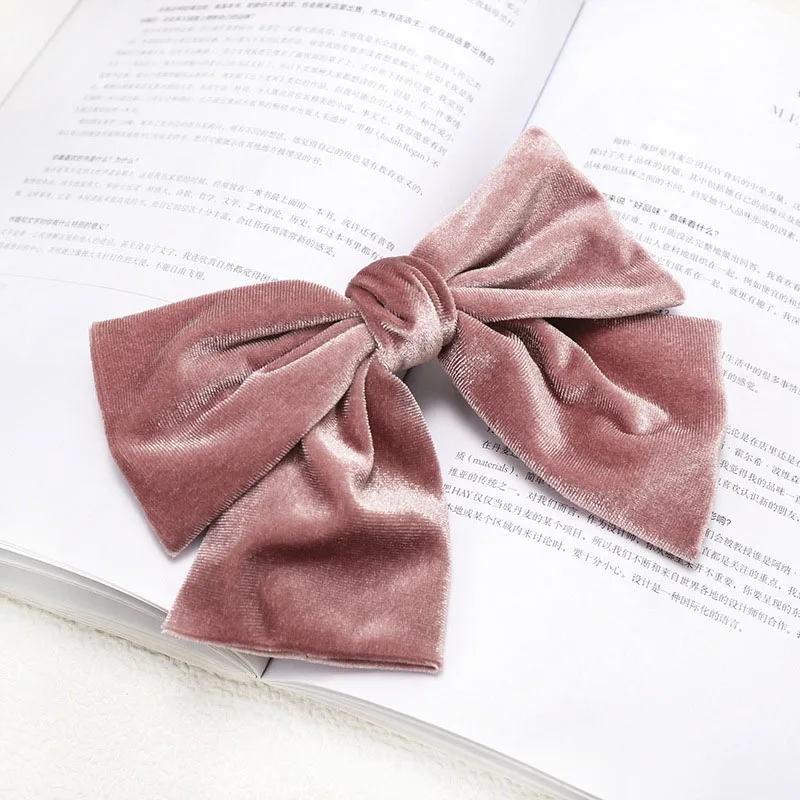 D496 pink Винтажные заколки для волос с большим бантом для женщин, жемчужные бархатные аксессуары для волос для девочек, двухслойный головной убор Haar gumki do wlosow - Цвет: D496 pink