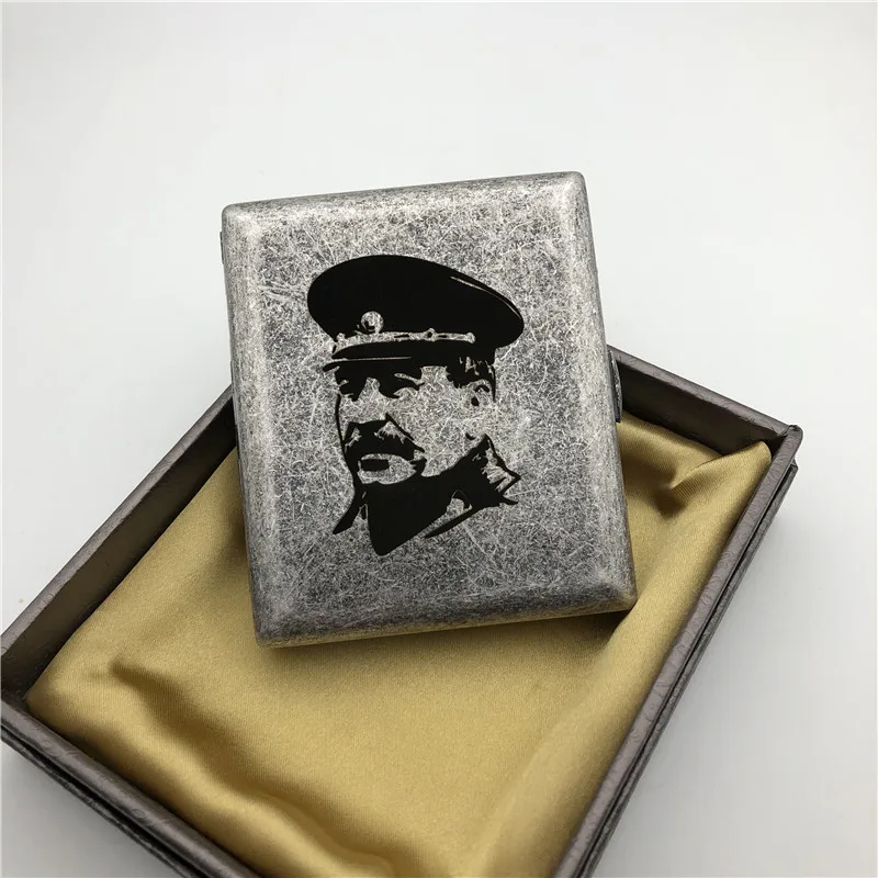 Silver Color Stalin Joseph Vissarionovich Сталин латунный портсигар старый серебряный цвет портсигар курительные Держатели мужские подарки с подарочными коробками - Цвет: Silver Color Stalin