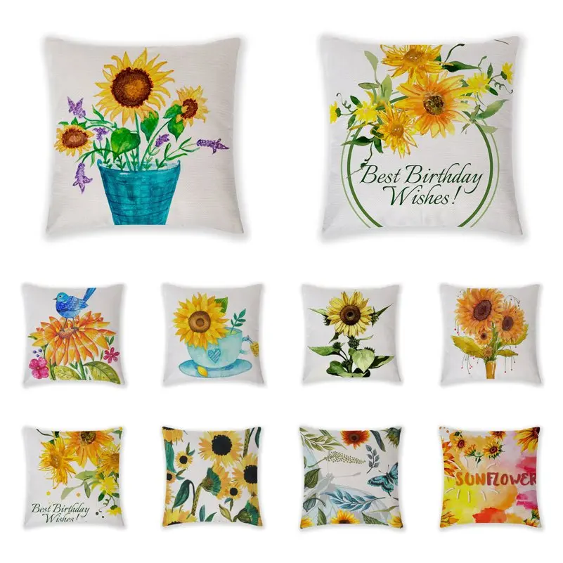 Fashion Cotton Linen Flower Pattern Throw Pillow Case Sunflower Cushion Covers for Home Sofa Chair Decorative Pillowcases Q0490