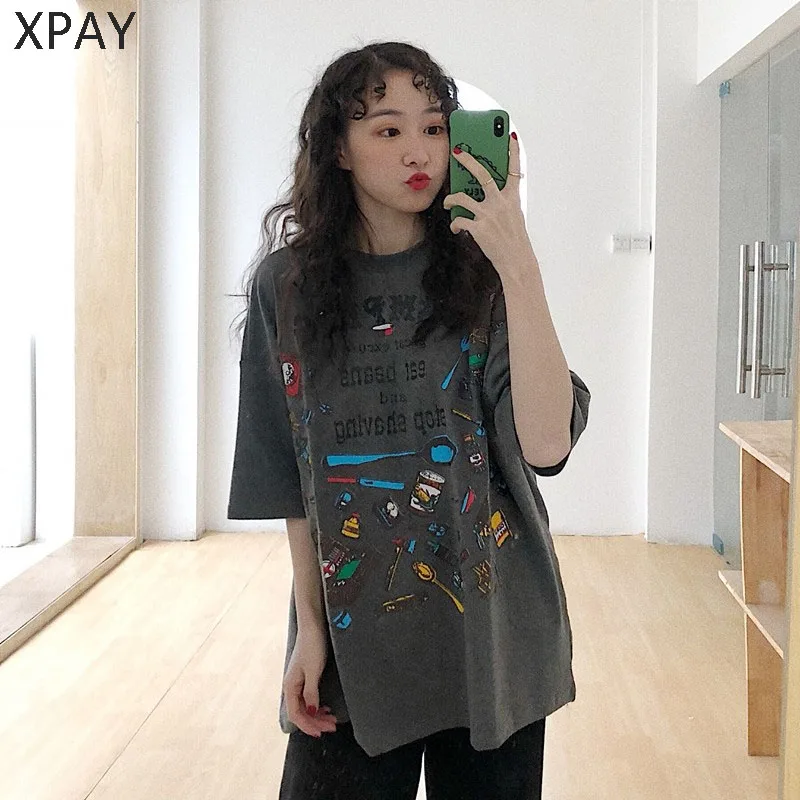 

2020 Summer New Chic O-Neck Clothing Loose Students T-Shirts Women Korean Loose BF Style All-Match Printing T-Shirt For Womens
