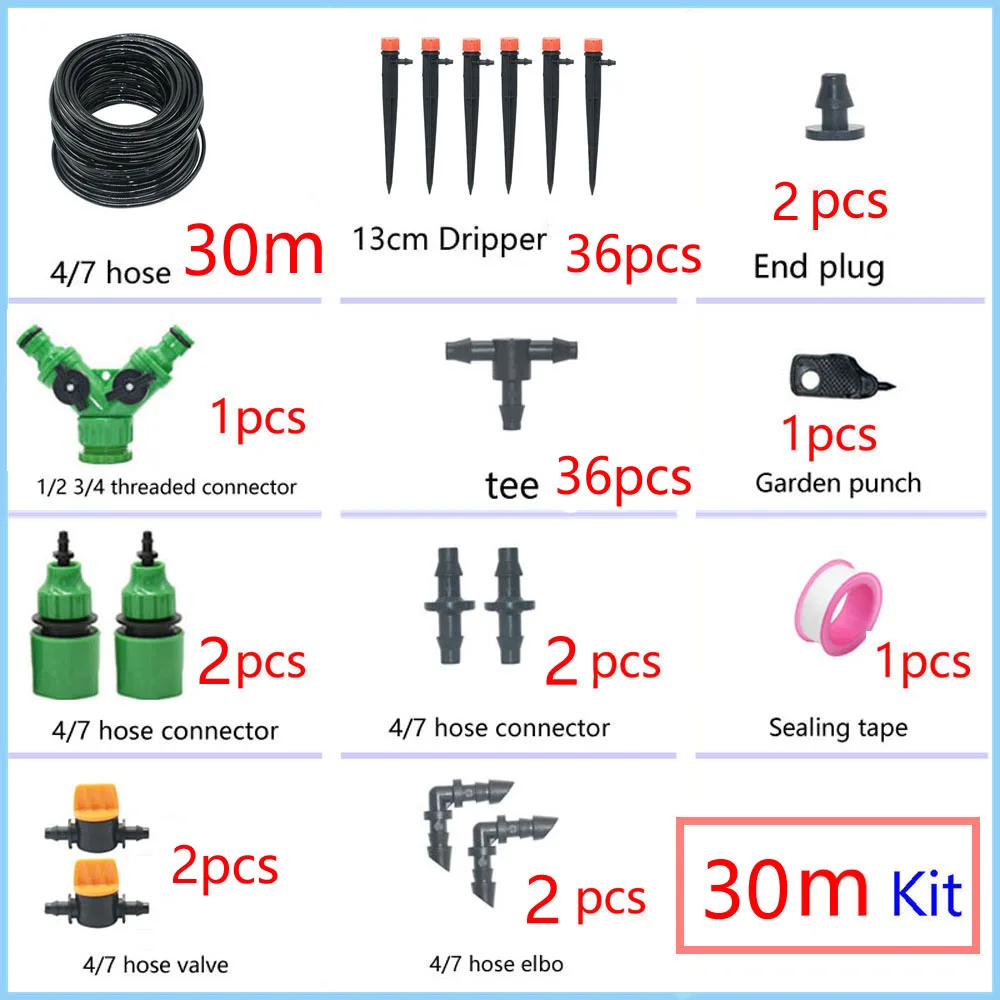 1/4" Hose Drip Irrigation System 360 Degree Adjustable 8 Hole Sprinkler Kit Garden Watering Inserting Ground Micro Flow Dripper