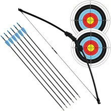 

45" Recurve Bow Archery Black Limbs for Youth Beginner Practice Shooting Right Left Hand with 6 Fiberglass Arrows 2 Target Paper