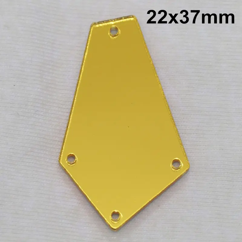 Золотое акриловое зеркало пришивные стразы DIY Flatback зеркальные акриловые пришивные стразы с отверстиями для шитья - Цвет: A04-22x37
