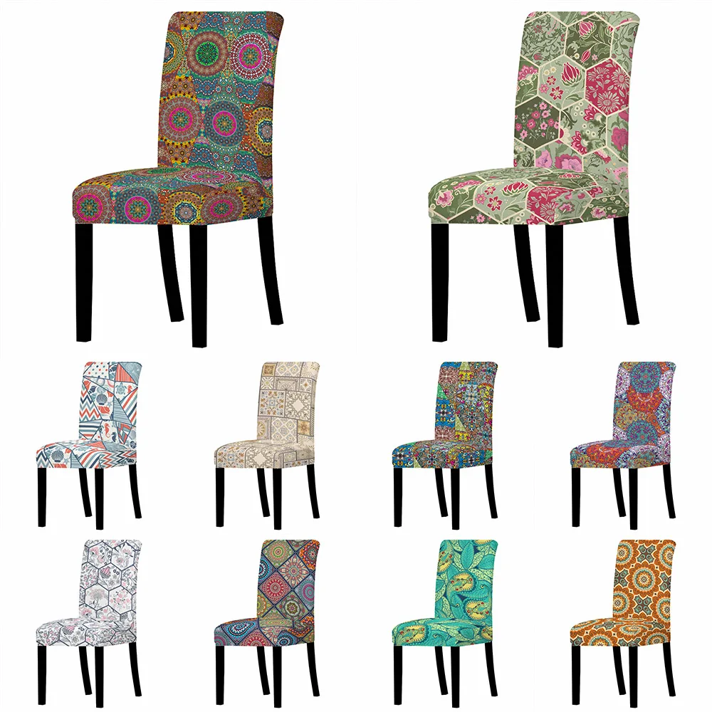 Ethnic Style Chair Cover Stretch Elastic Seat Slipcovers For Dining Room Kitchen Office Banquet Washable Case | Дом и сад