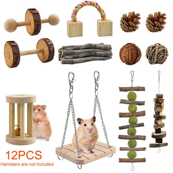 

12pcs/set Exercise Hamster Chew Toys Gerbils Teeth Care Wooden Cage Interior Guinea Pigs Small Pets Playing Chewing Chinchillas