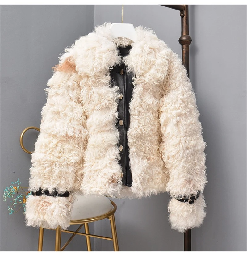 Aorice TX307701 женская зимняя куртка с натуральным овечьим мехом для отдыха многоцветное пальто Женская модная Натуральная меховая шуба верхняя одежда - Цвет: beige