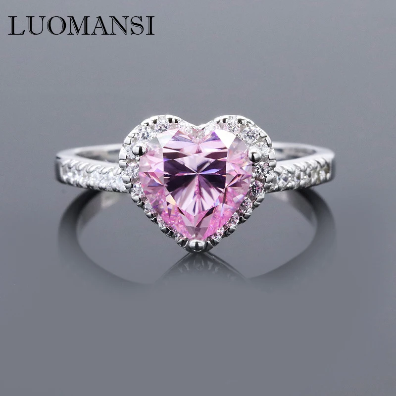 

Super Flash 2CT Pink Heart-Shaped Moissanite Ring GRA Certificate Wedding Party Romantic Woman Gift S925 Sterling Silver Jewelr