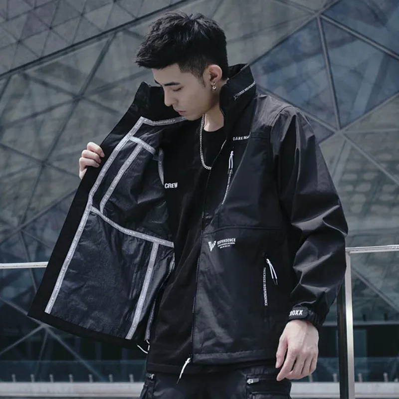 Куртка карго CROXX Techwear мужская с капюшоном легкая модная надписью и графическим
