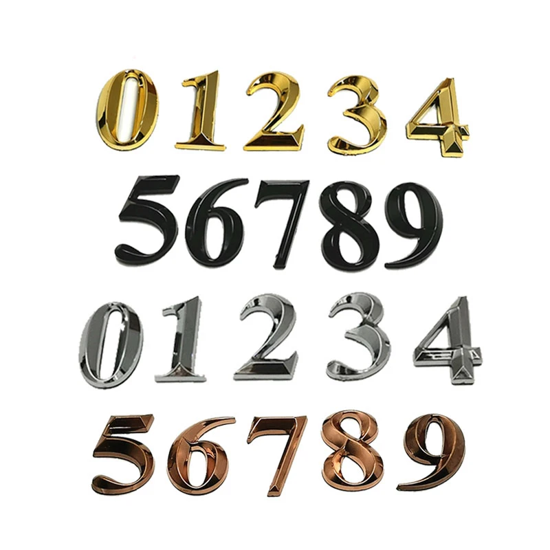 House Number Stickers 3D Self Adhesive Door Plate Sign Digits Apartment Hotel Office Door Address ABS Plastic Label 5cm Silver