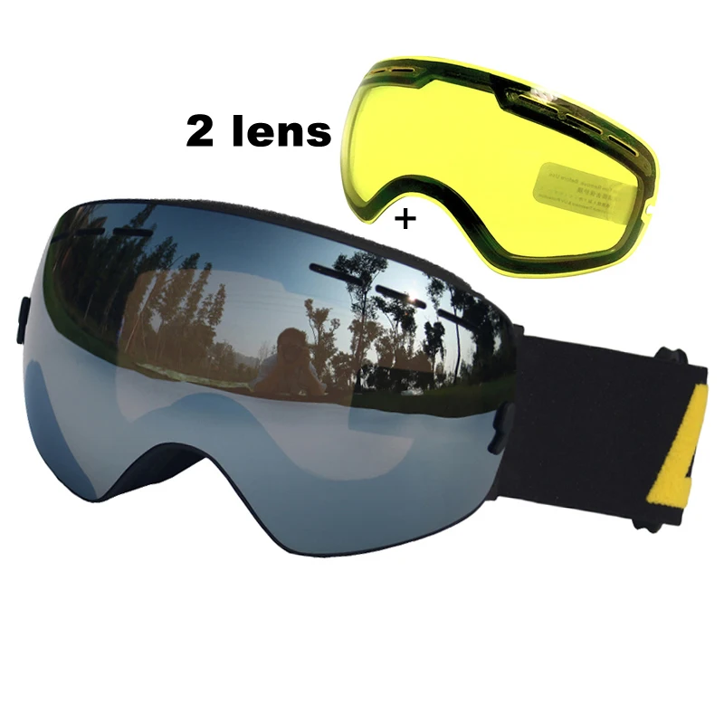 LOCLE Anti-fog Ski Goggles UV400 Ski Glasses Double Layers Skiing Snowboard Snow Goggles Ski Eyewear With One Brightening Lens