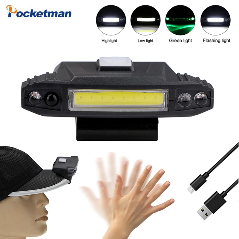 

Long strip COB Motion Sensor Headlamp cap clip lamp 90 adjustment LED torch built-in battery USB charging fishing good lighting
