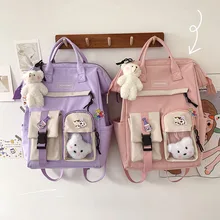 

Korean Backpack Large Capacity for Student Backpack Casual Zipper School Bags for Teenage Girl Cute Pendant Travel Rucksack