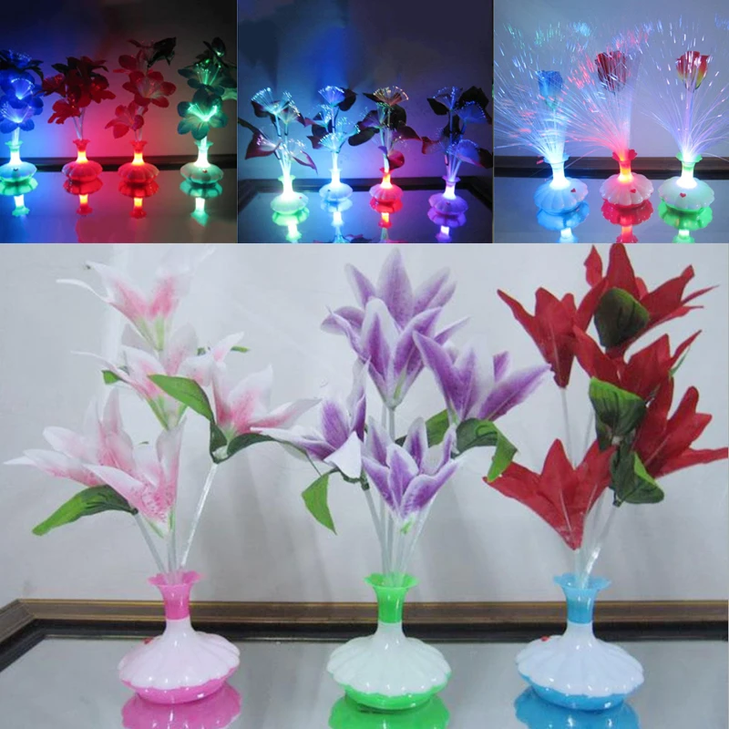 Светодиодный светильник из оптоволокна цветок ваза с лилиями ночник украшения красочные