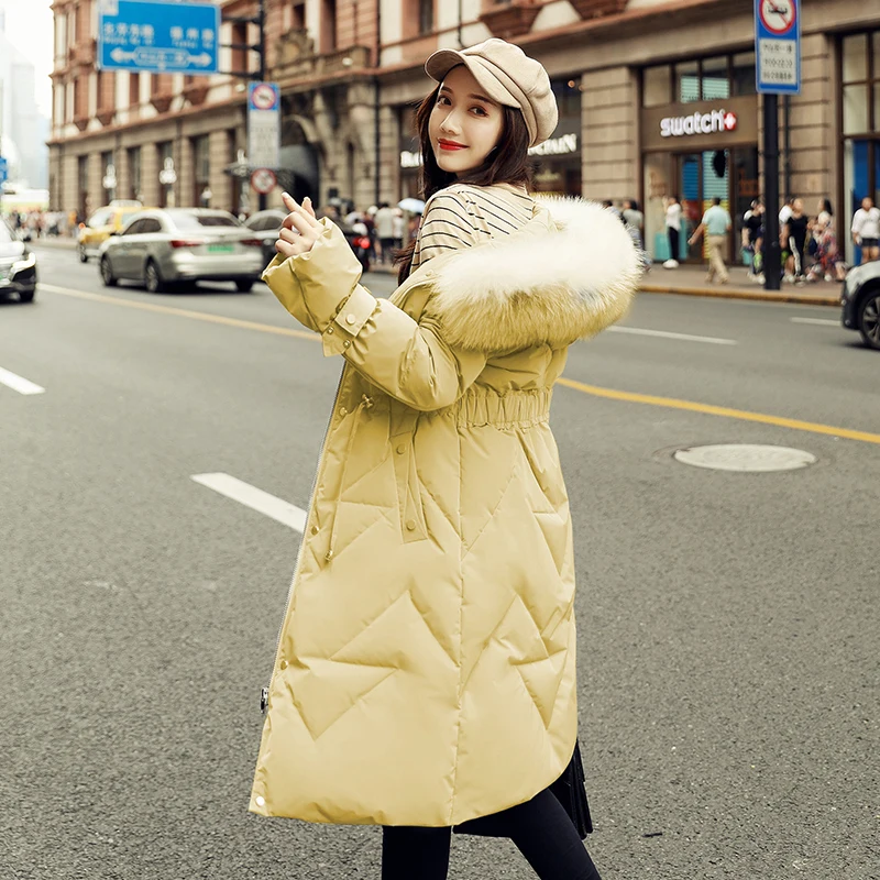 Fashion Fur Collar Hooded Warm Coat Women Down Jacket Long Parkas New Winter Loose Coat Female Overcoat WM175