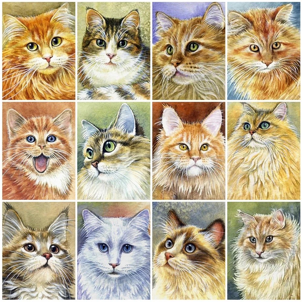 Full Square/Round 5D Diy Diamond Painting Cat Cross Stitch New Arrival Embroidery Animals Rhinestone Art Home Decoration | Дом и сад