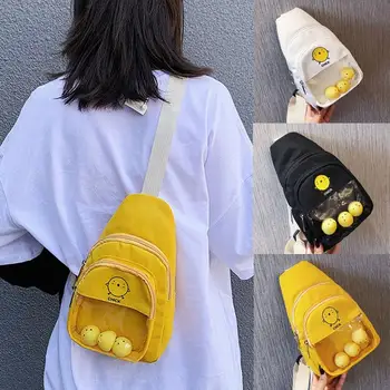 

Lovely Chick Decoration Transparent Waist Bag Female Solid Color Cute Pattern Canvas Chest Bag Pocket fanny pack for women /E