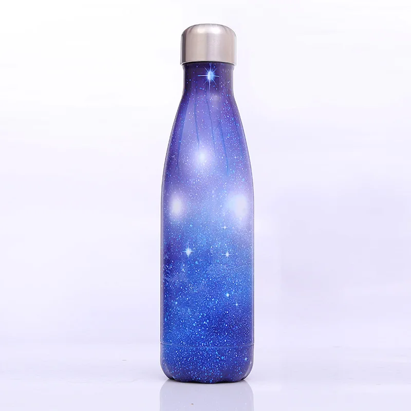 500 мл бутылка для воды из нержавеющей стали Galaxy Спортивная бутылка для питья походов кемпинга вакуумная термальная бутылка подарок на год - Цвет: blue thermal