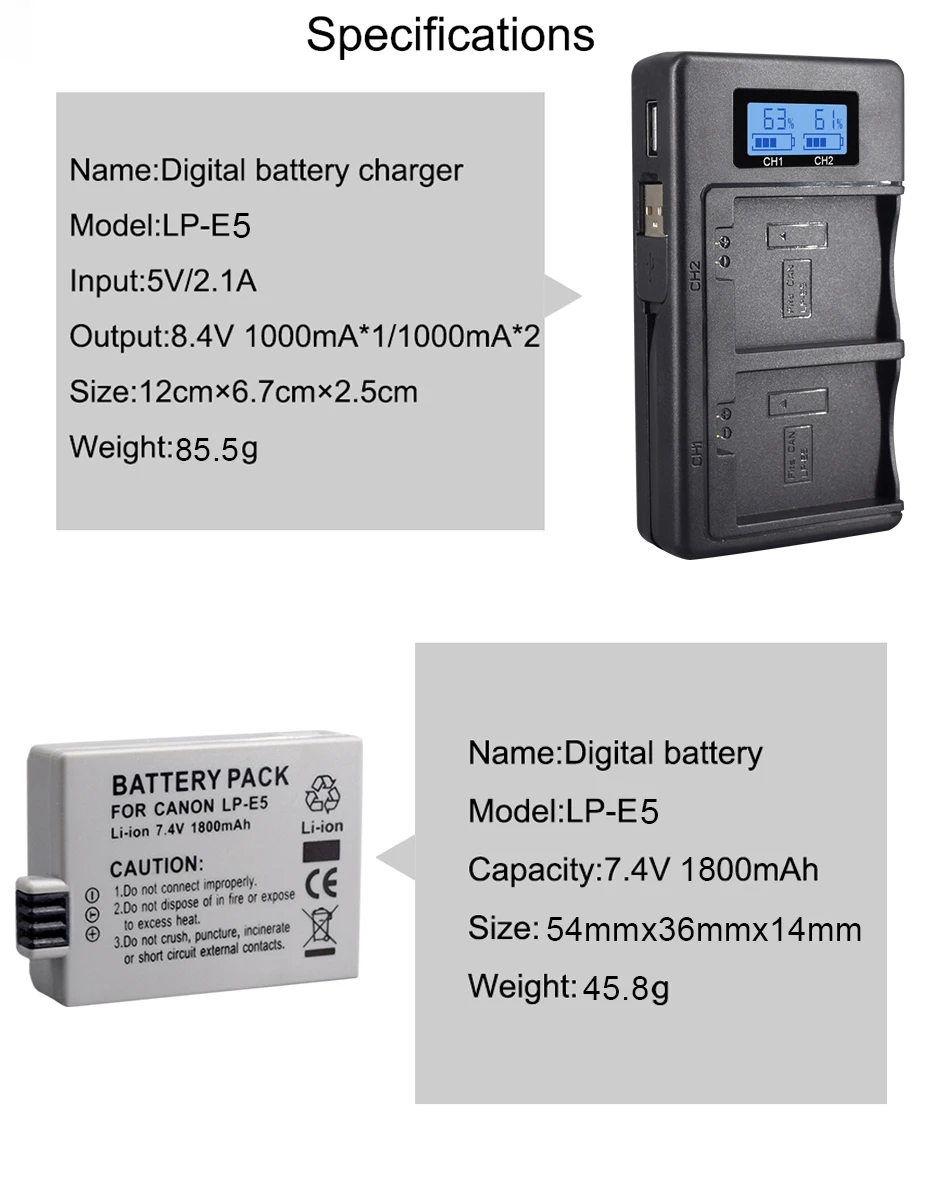 PALO 7,4 V 1800mAh LP-E5 LP E5 LPE5 Цифровая камера Литий-ионная батарея для Canon Eos 450D 500D 1000D Kiss X3 Kiss F Rebel Xsi