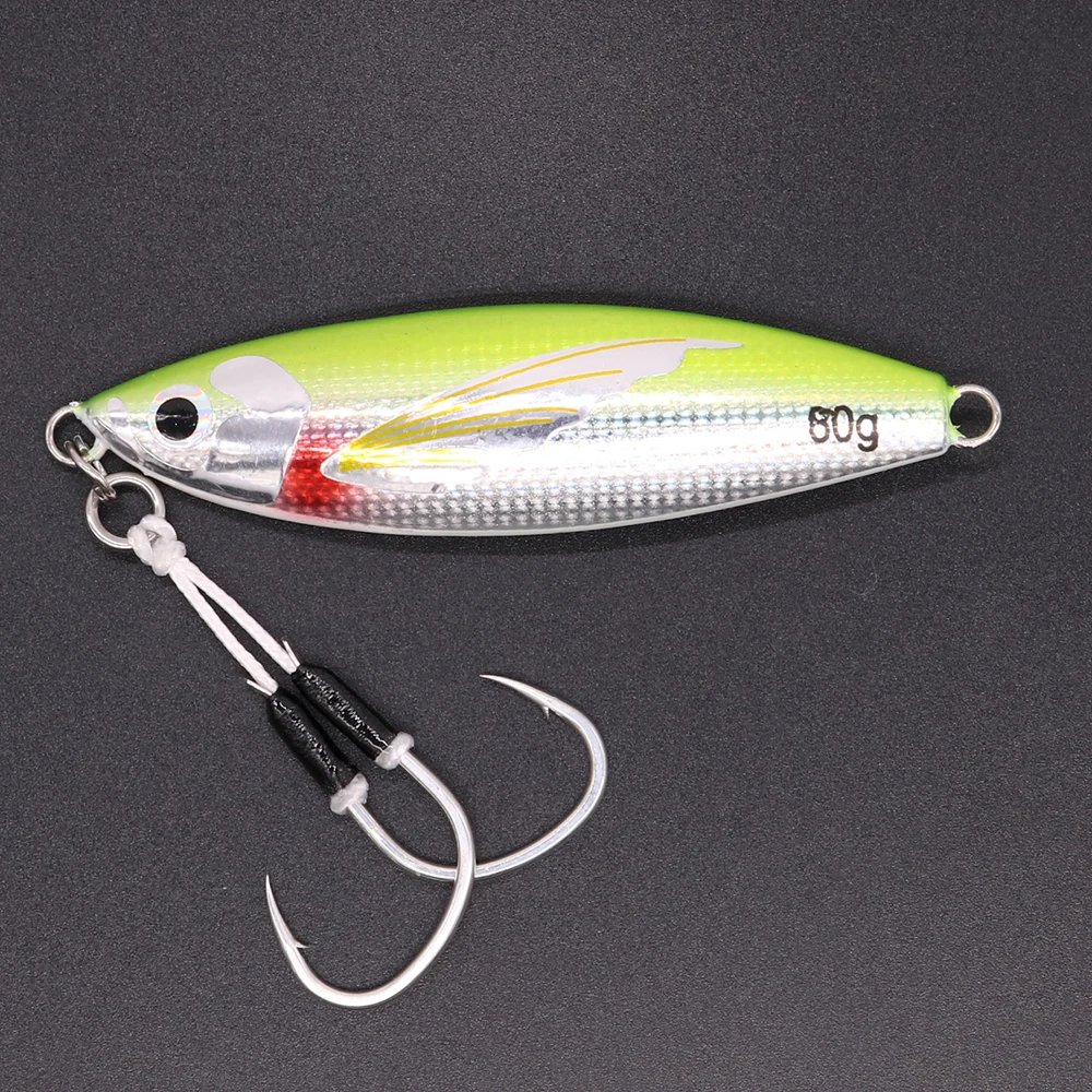 CASTFUN 40g 60g 80g 100g 1pc Casting Jig Metal Jig With Fishing Hook Artificial Baits Assist Hook Carbon Steel Glow Slow Jigging