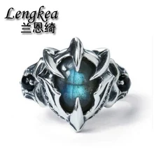 Lengkea jewelry men rings 925 sterling silver rings personality creative Labradorite stone big size Opening ring women jewelry