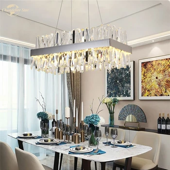 

Modern Rectangle LED Crystal Chandeliers Lighting for Living Room Bedroom Dining Room Chrome Gold Lustre Indoor Lamp