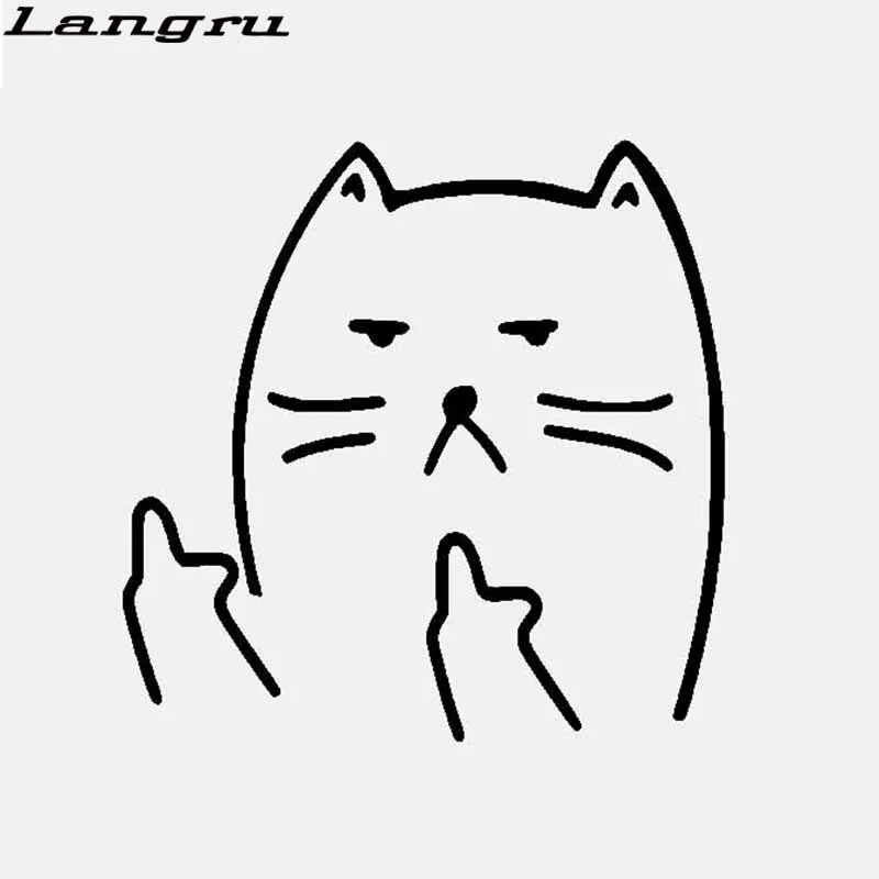Langru 13 см * 12 8 милый кот средний палец безопасности виниловая наклейка автомобиля