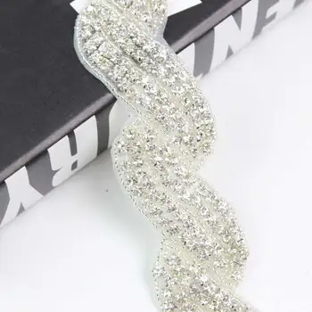 

10Yards Beaded Rhinestone Trim Embellishments Silver Clear Stones Crystal Chain for DIY Wedding Accessories Belt Sash