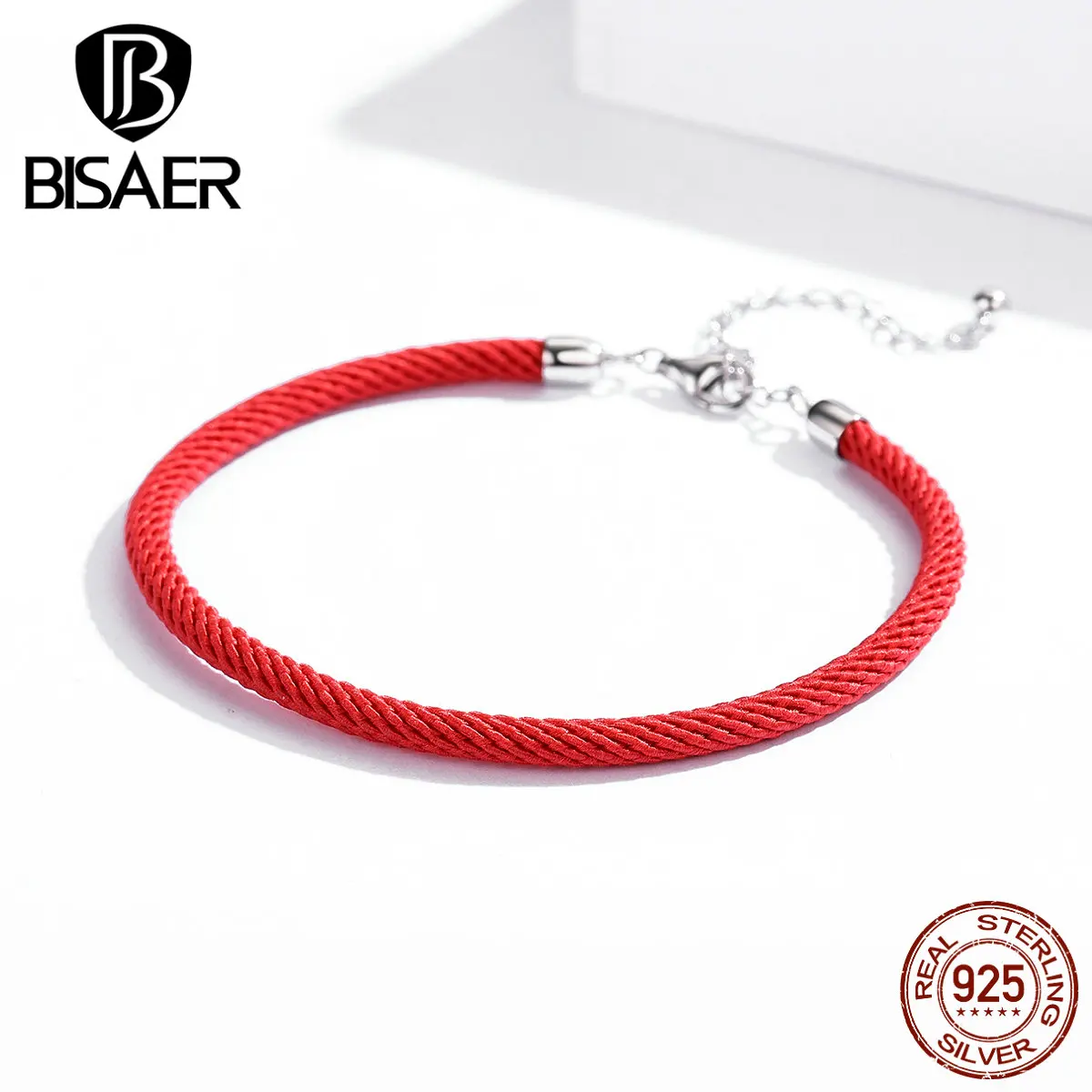 Браслеты из красной веревки BISAER 925 пробы серебро Лаки красная веревочная цепь браслеты подходят для бисера браслеты DIY серебряные ювелирные изделия ECB166