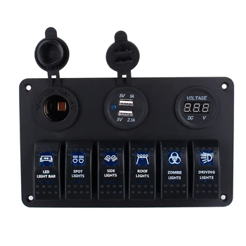 

6 GANG WATERPROOF CAR MARINE BOAT CIRCUIT BLUE LED ROCKER SWITCH PANEL BREAKER Car Accessories