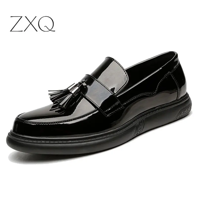 

Big Size 38-45 Men Slip On Creepers British Style Tassel Patent Leather Platform Men Loafers Thick Sole Men Driving Flats