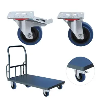 

(ES) 100mm Fixed Rollers 4Pcs Heavy Duty Swivel Castor Wheels Trolley Furniture Caster With Brakes 160 Kg Max. Load Per Wheel