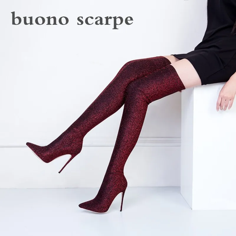 

Autumn and winter sexy women's boots super high-heeled pointed large size stretch over the knee boots high-end custom European a