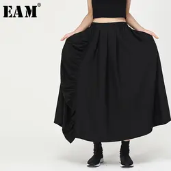 [EAM] высокий комплект пуловер + кожаная юбка с карманами Асимметричная юбка с коротким рукавом женская модная универсальная Новинка весна
