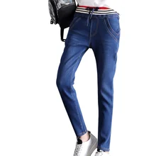 NORMOV Модные женские зимние теплые плюс плотные джинсы с высокой талией эластичные плюс бархатные джинсы прямые свободные джинсы на пуговицах брюки