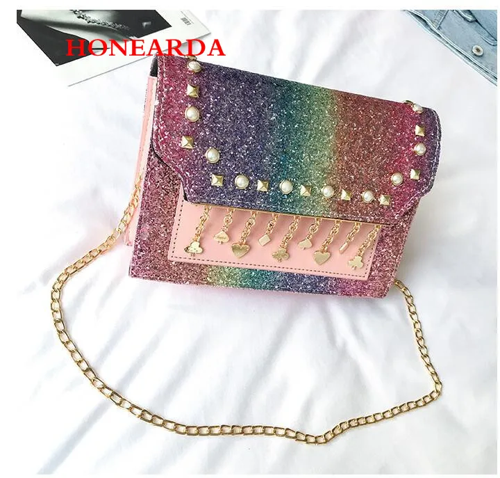 

20pcs luxury Sequined handbags Small square women Chain bags high quality fashion handbag for girls