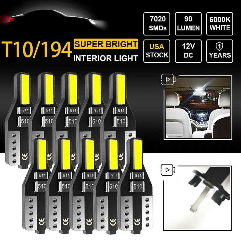Светодиодные Автомобильные лампы высокой мощности T10 194 168 7020SMD W5W 10 шт. |