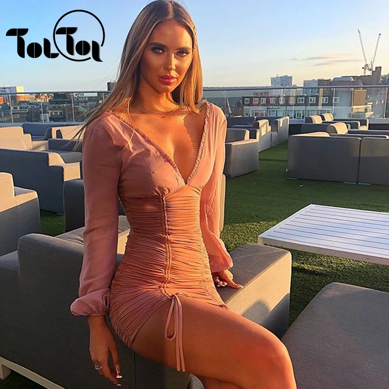 

Women Autumn Winter Bandage Dress Women 2018 Sexy Off Shoulder Long Sleeve Slim Elastic Bodycon Party Dresses Vestidos