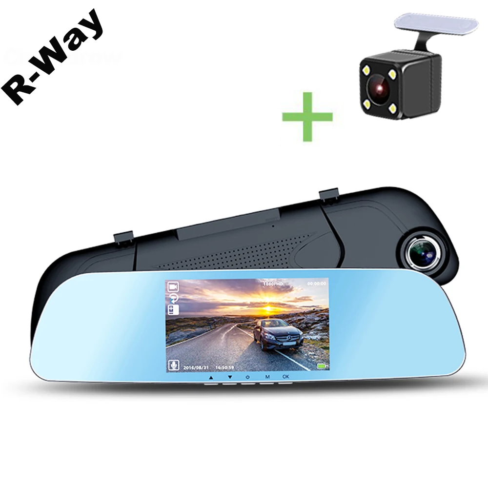 R-Way 5in 1080P 2.5D ips экран Full HD Даш дамба автомобиль черный ящик Bini рекордер камера HD наличные камеры Автомобильное Зеркало