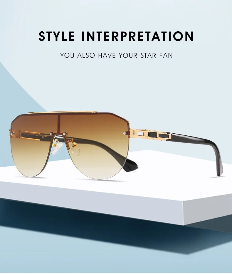 

2021 Fashion Vintage Shield Style Gradient AviationSunglasses For Men Metal Rivets Brand Design Sun Glasses UV400 Oculos De Sol