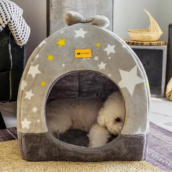 

Dog Bed House Kennel Winter Warm House-Type Small Dog Teddy Closed Cat Kennel Removable and Washable All Seasons Pet Supplies