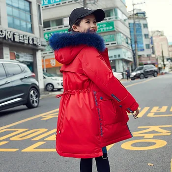 

Children's down jacket girls' mid length 2019 winter new middle and big children's thickened white duck down coat