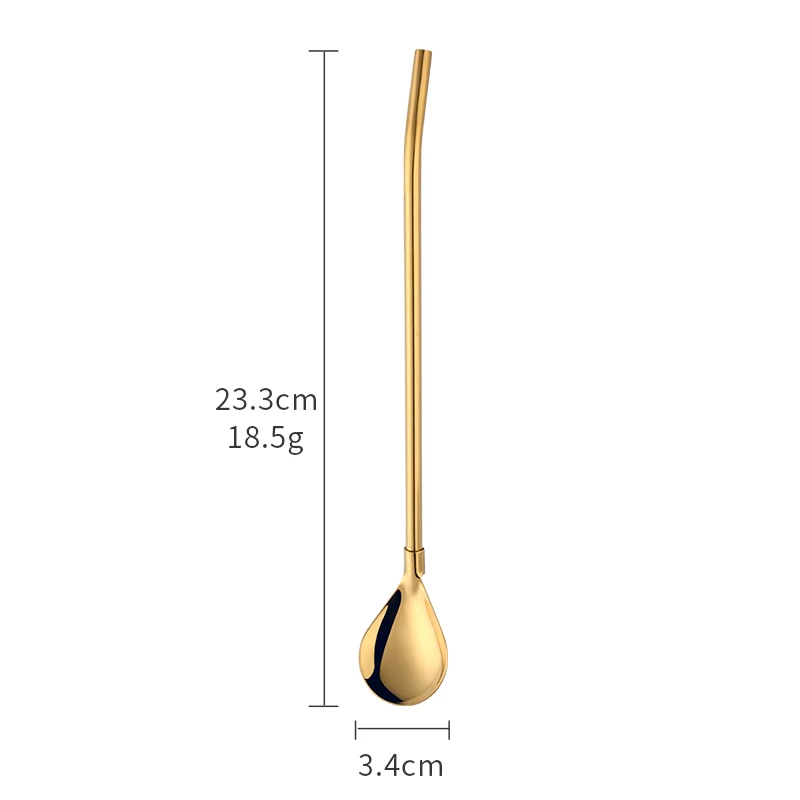 4 шт. длинный многоразовый металлический соломинки ложка из полированной нержавеющей стали Совок Коктейльная ложка для перемешивания с чистящей щеткой барные инструменты - Цвет: Gold-L
