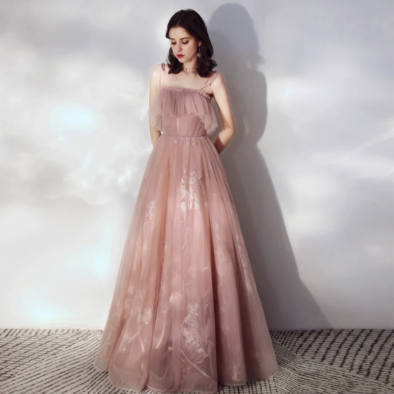 Robe De Soiree платье для выпускного вечера Длинные тюлевые аппликации на бретельках Вечерние платья