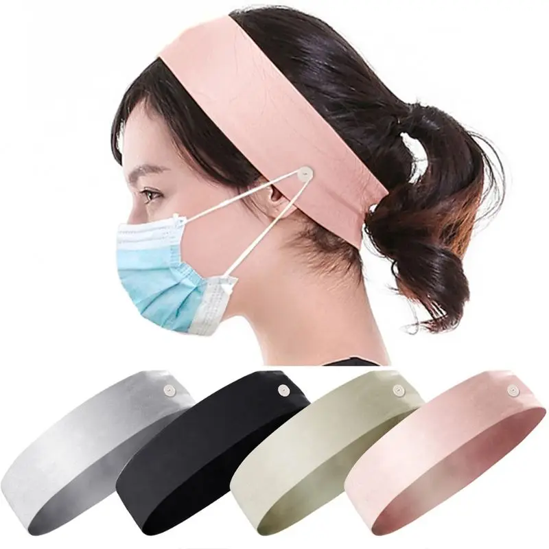 

Unisex Solid Color Button Headband for Nurses Protect Ears Yoga Sport Headwrap