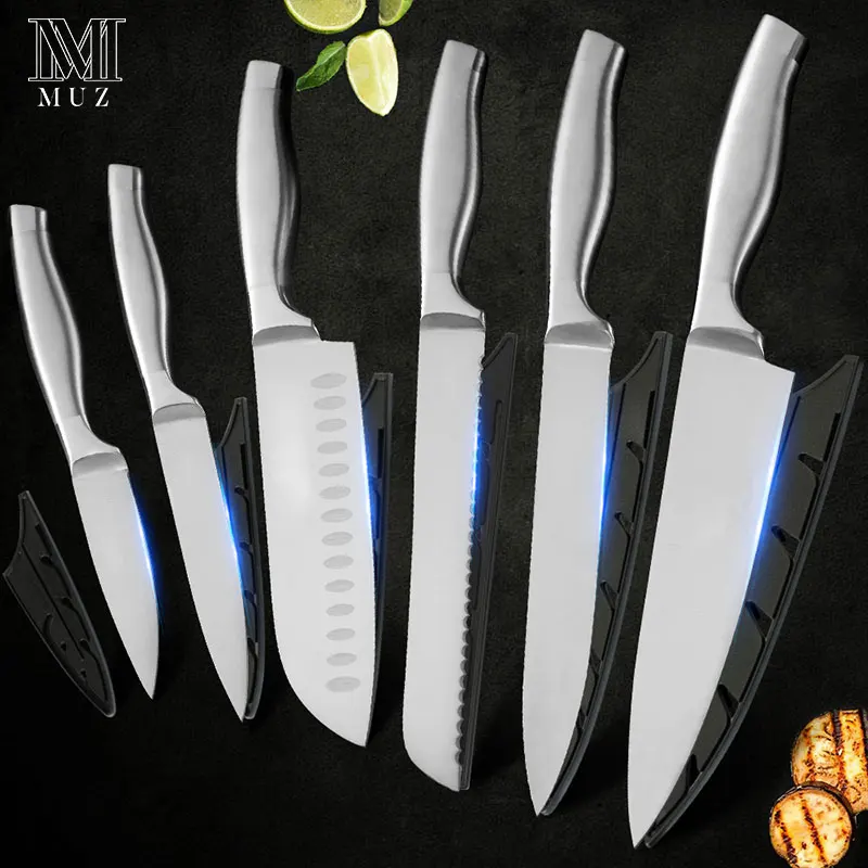 6 Pcs Knife Set Набор кухонных ножей из нержавеющей стали для шеф-повара, очень острое лезвие, кухонные ножи высшего качества, кухонные принадлежности, инструменты для приготовления пищи - Цвет: 6 Pcs Knife Set