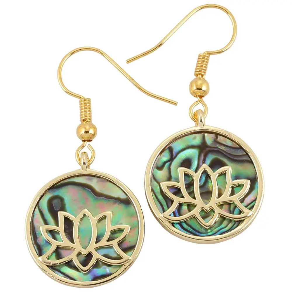 

TUMBEELLUWA Natural Abalone Shell Gold Color Flower of Life Charm Dangle Earrings for Women Round Drop Pendants Jewelry 1.49''