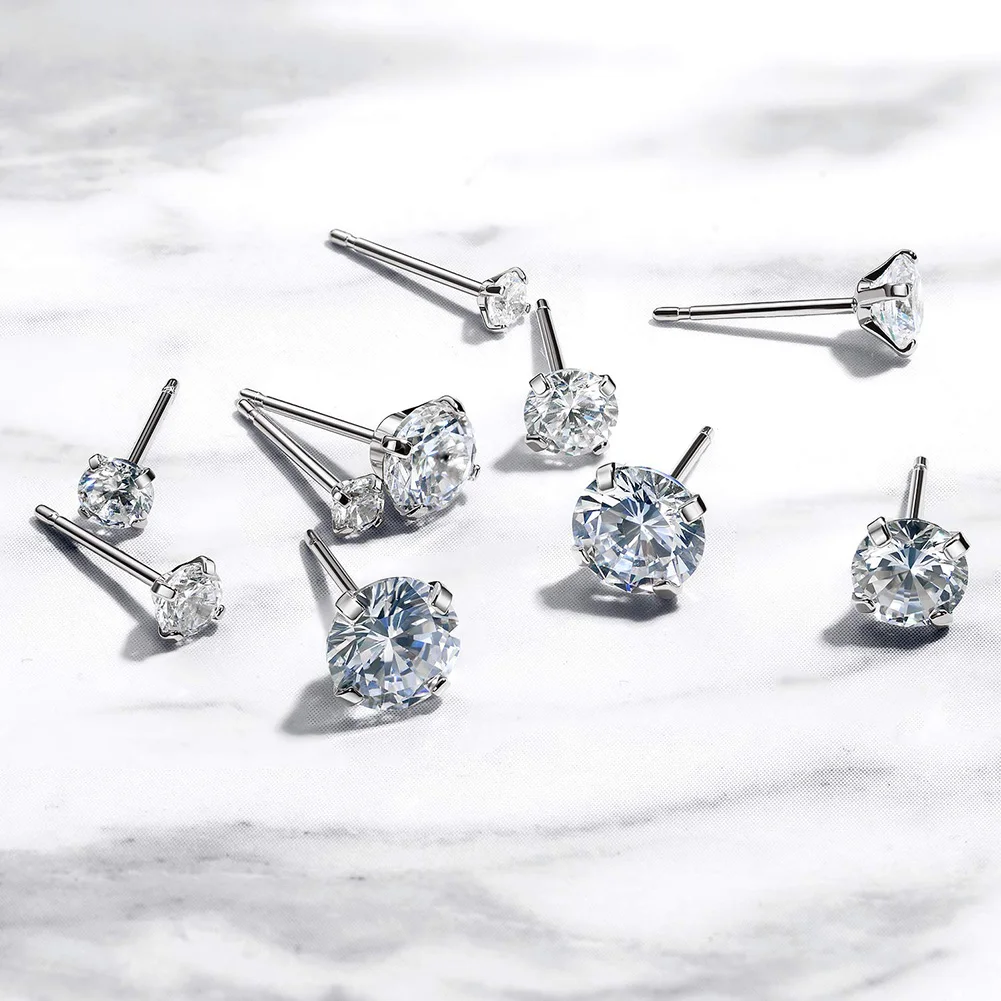 Stainless Steel Gold/Silver Color Earrings 4-8mm Six Claws Zirconia Crystal Stud Earrings For Women Girl Wedding Jewelry 4